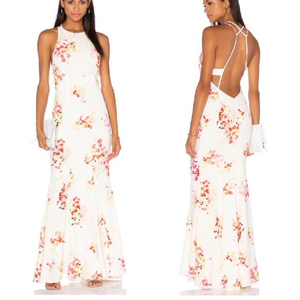 JARLO backless mermaid floral cream pink red dress